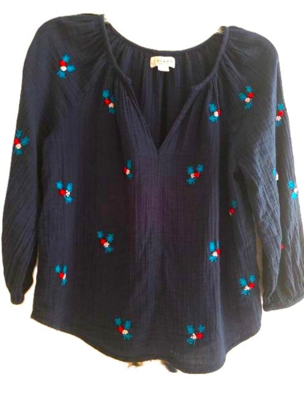 Velvet by Graham & Spencer Embroidered Gauze Blouse Color: Navy Size: XS